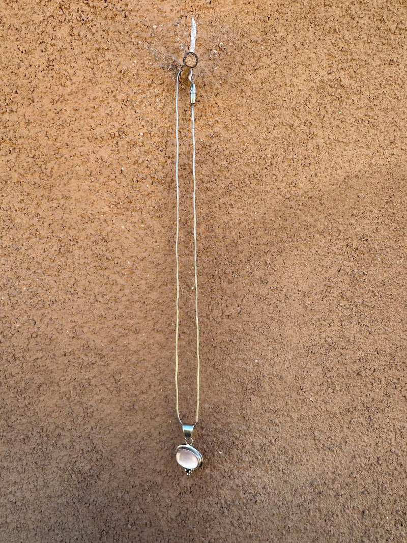 Pink Mother of Pearl Cabochon Sterling Silver Necklace