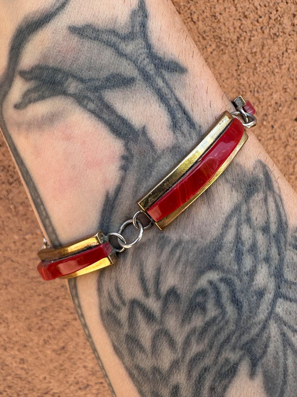 Ned Nez Oxblood Coral, Sterling Silver and Brass Bracelet