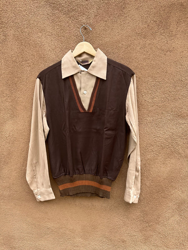 1940's/1950's El Rancho Mock V-Neck Long Sleeve Shirt