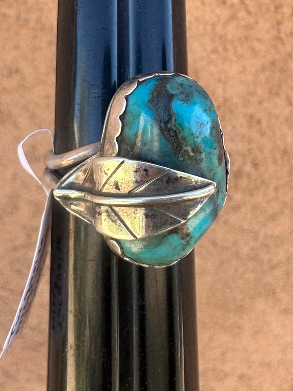 Turquoise with Leaf Silver Ring