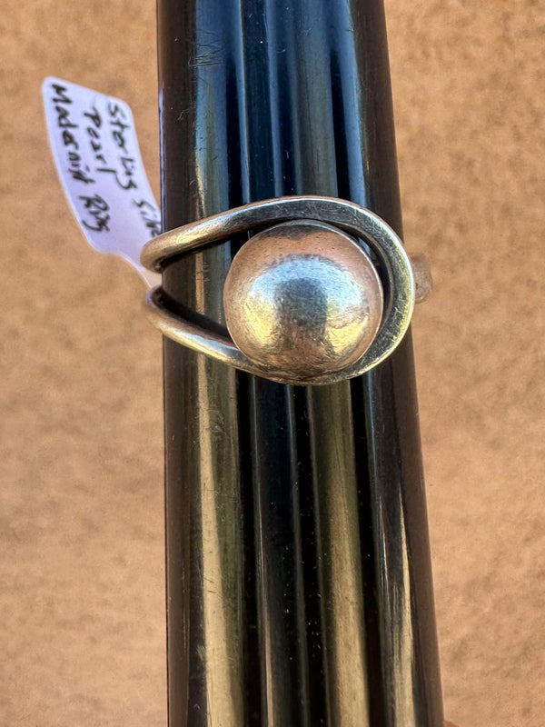 Sterling Silver Pearl Modernist Ring