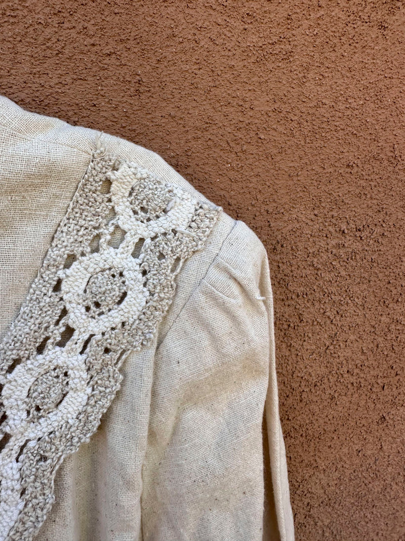 Beige Cotton Canvas Dress with Knit Detail