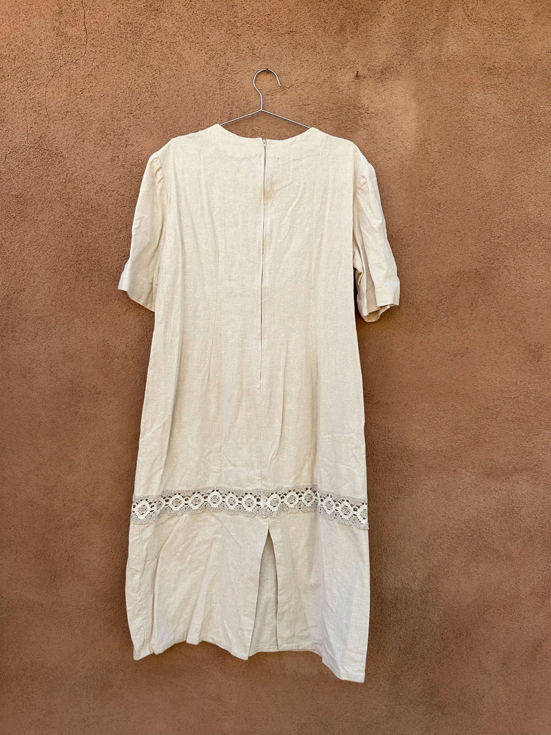 Beige Cotton Canvas Dress with Knit Detail