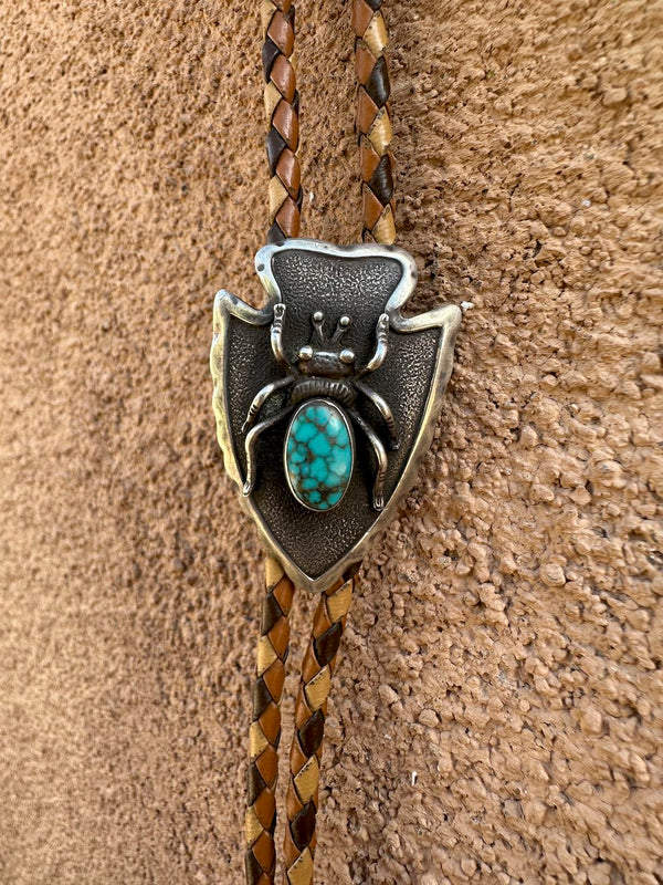 1970's Hopi Bolo Tie with Spider, Arrow Head and Turquoise