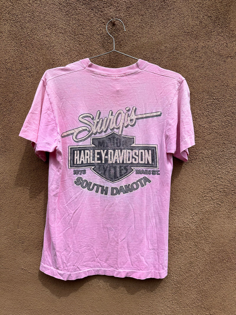 Pink 1990 Harley Davidson Black Hills Rally Sturgis T-shirt