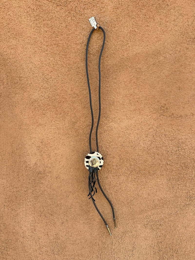 Cow Print Concho Fringe Bolo Tie