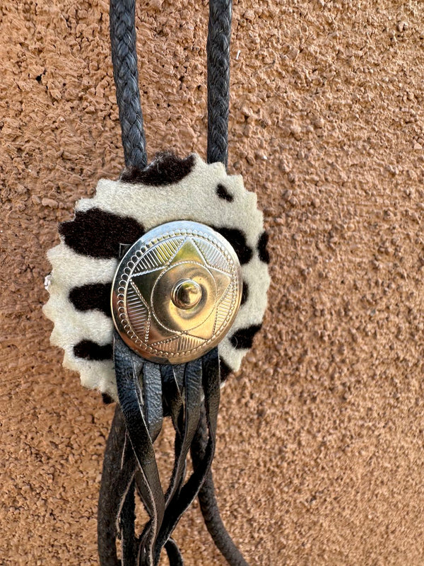 Cow Print Concho Fringe Bolo Tie