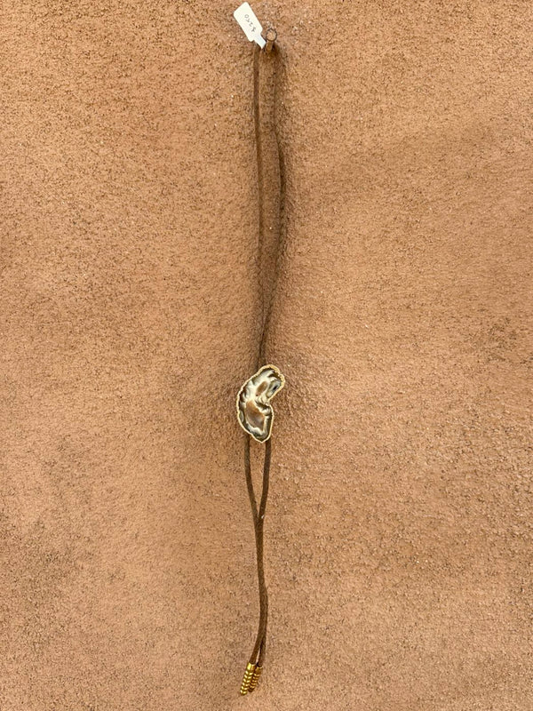 Smoky Agate Geode with Gold Shell Bolo Tie