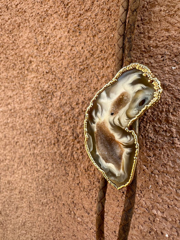 Smoky Agate Geode with Gold Shell Bolo Tie