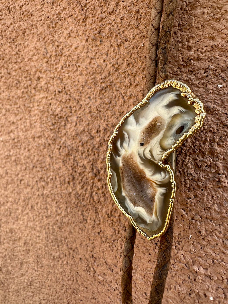 Smoky Agate Geode with Gold Shell Bolo Tie