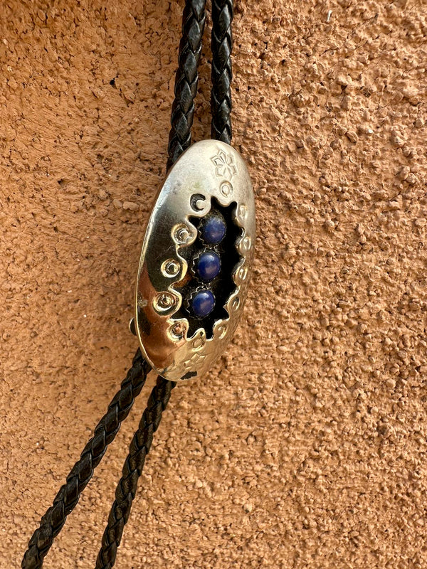 Shadowbox Bolo Tie with Lapis Stones