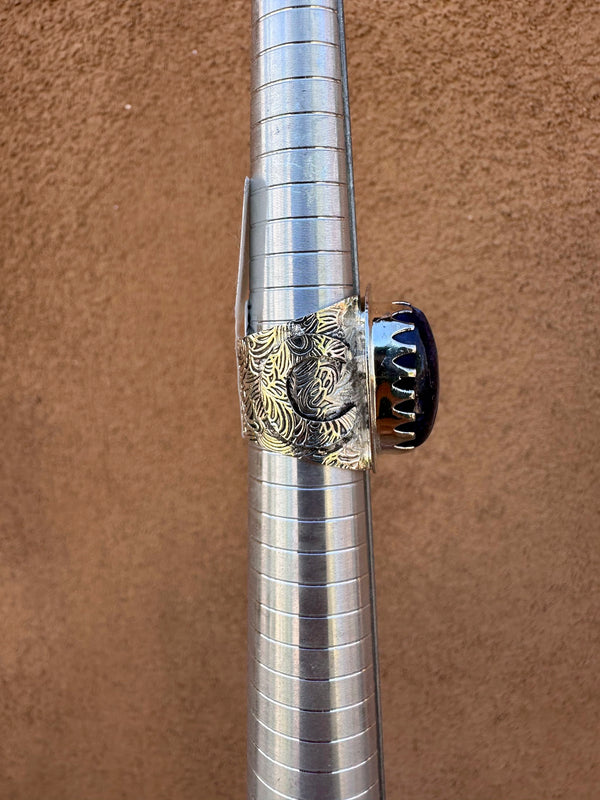 Flecked Lapis Sterling Silver Moon Ring