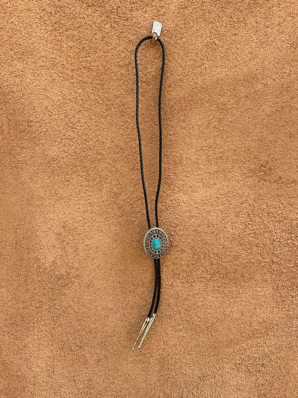 Oval Wave Bolo Tie with Faux Turquoise