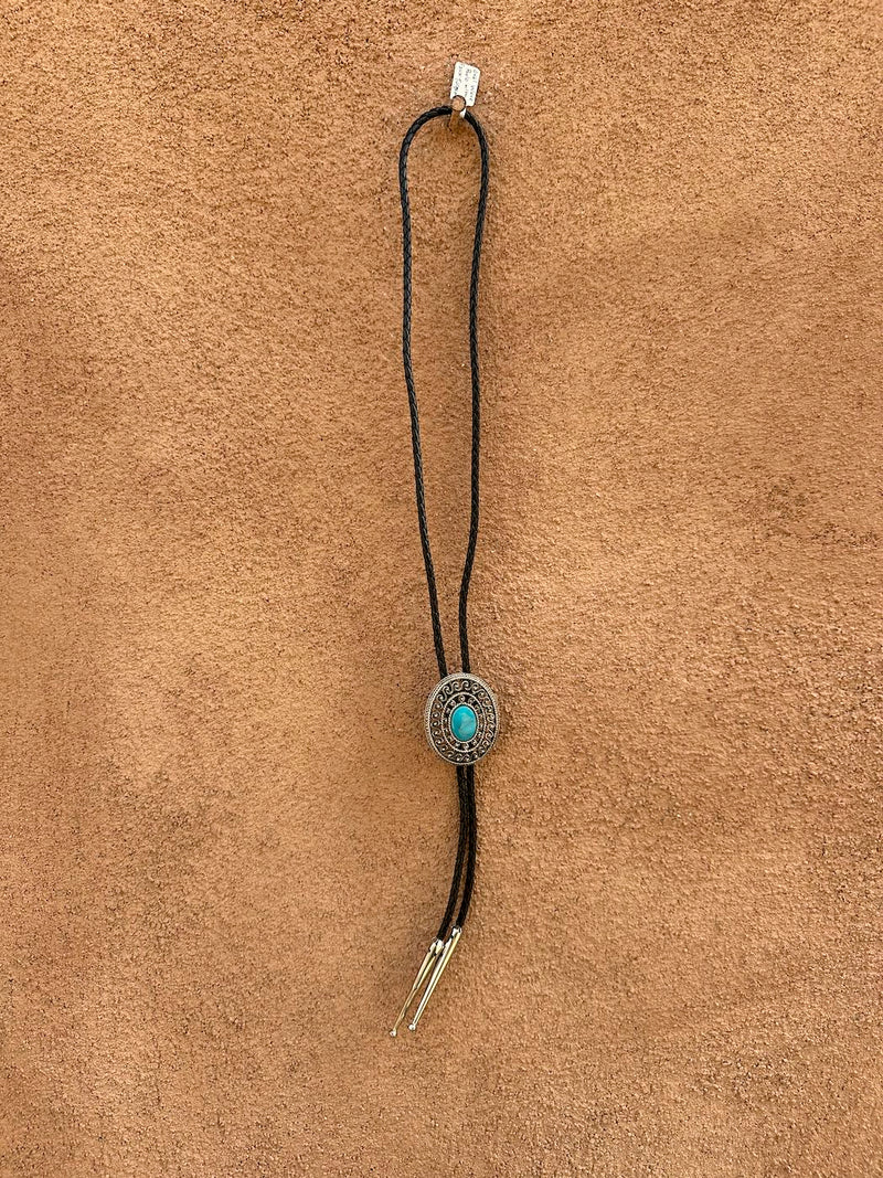Oval Wave Bolo Tie with Faux Turquoise