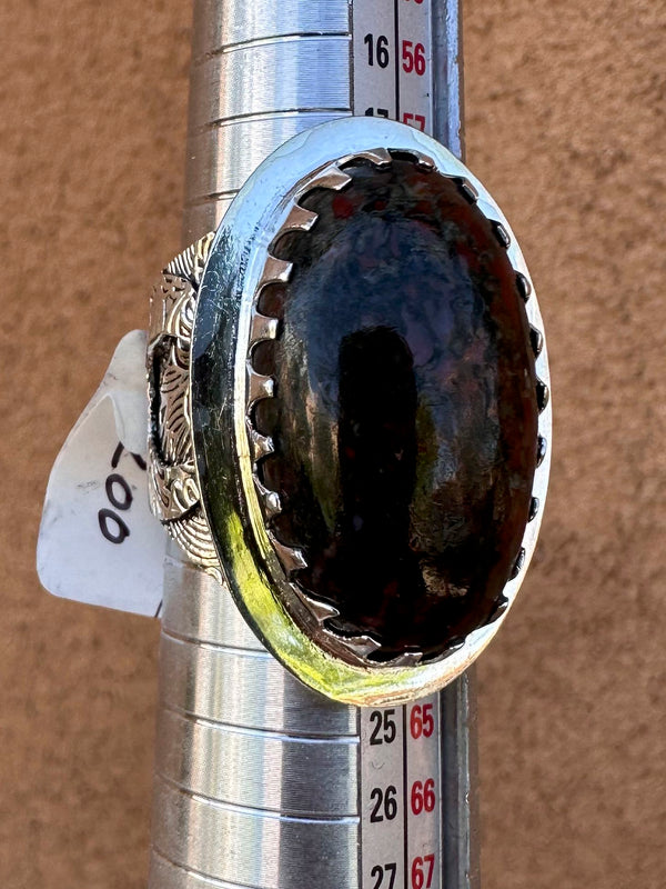 Bloodstone Crescent Moon Sterling Silver Ring