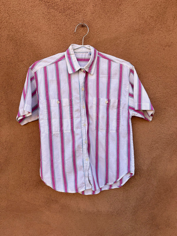 80's Striped Button Up Blouse