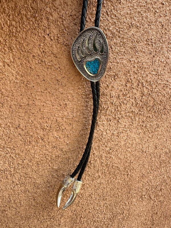 Bear Claw Bolo Tie with Turquoise Flake