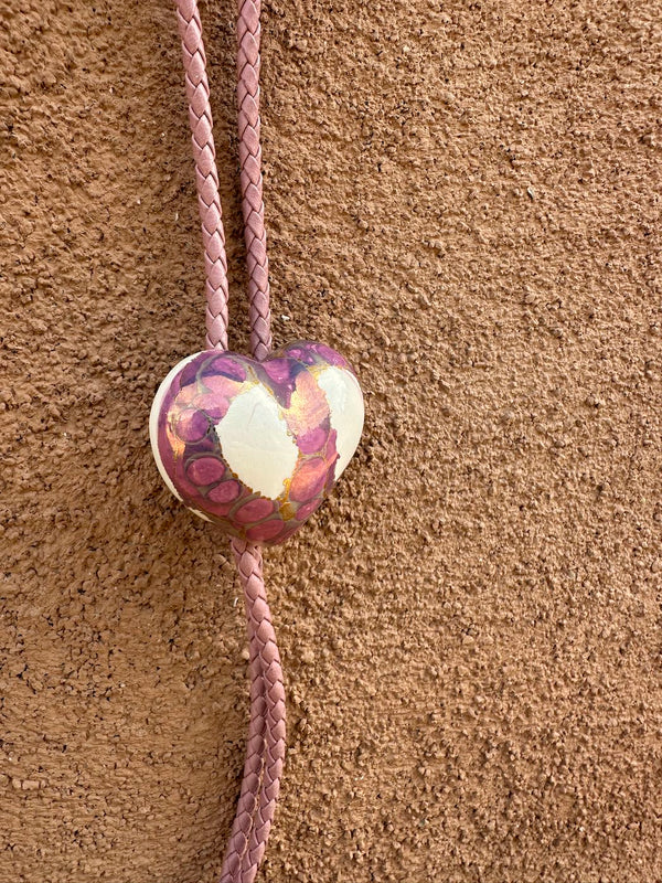 Ceramic Pink Heart Bolo Tie