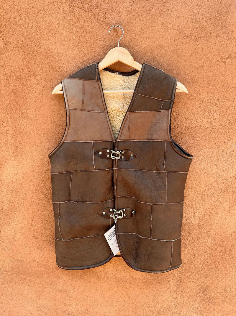 Shearling Lined Patchwork Vest with Metal Clasps