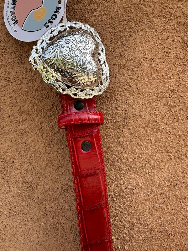 Red Leather Tony Lama Belt with Concho Heart Buckle