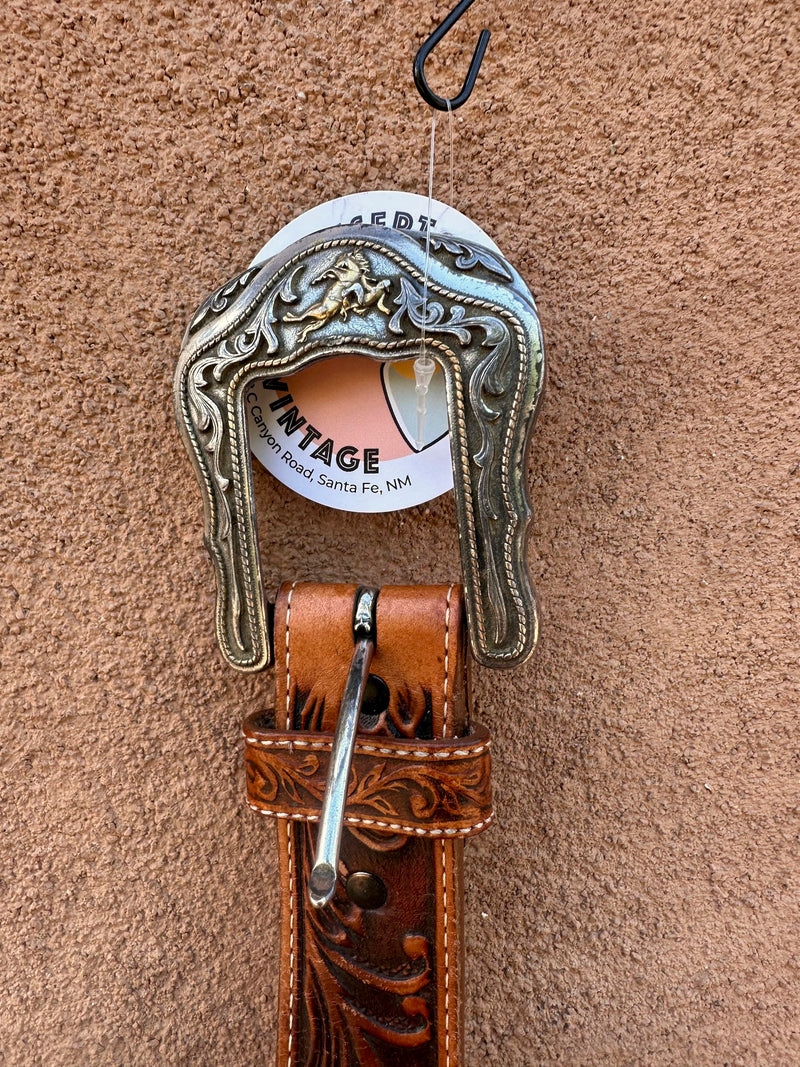 Tooled Leather Tony Lama Western Belt, 40, Made in USA