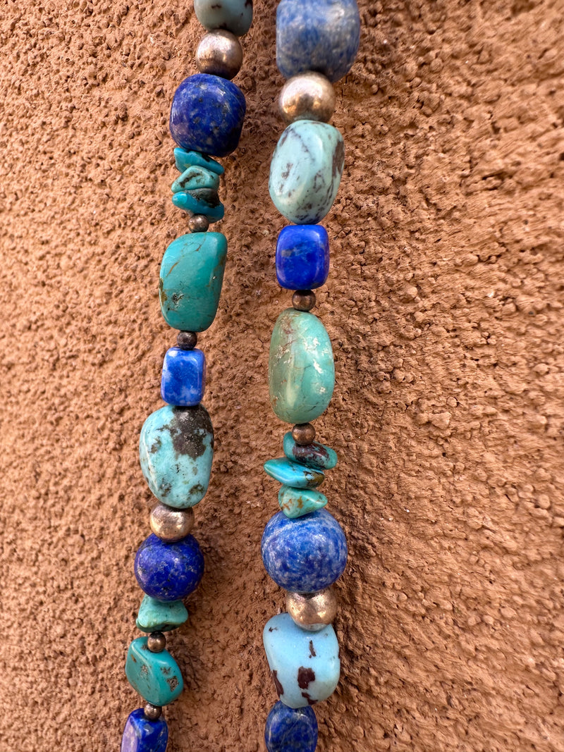 Angela Lee Turquoise, Lapis and Sterling Silver Necklace