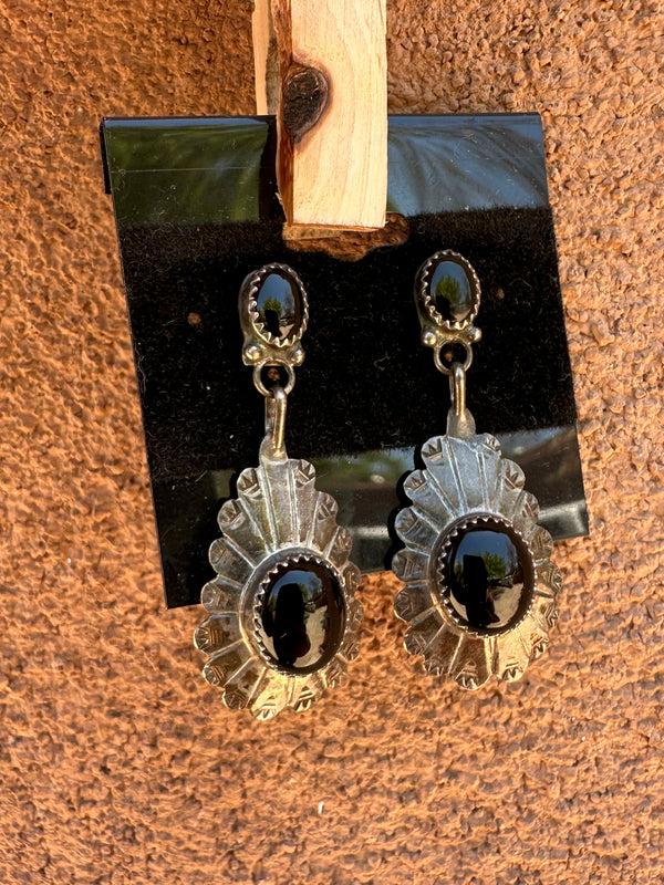 Sterling Concho Onyx Earrings