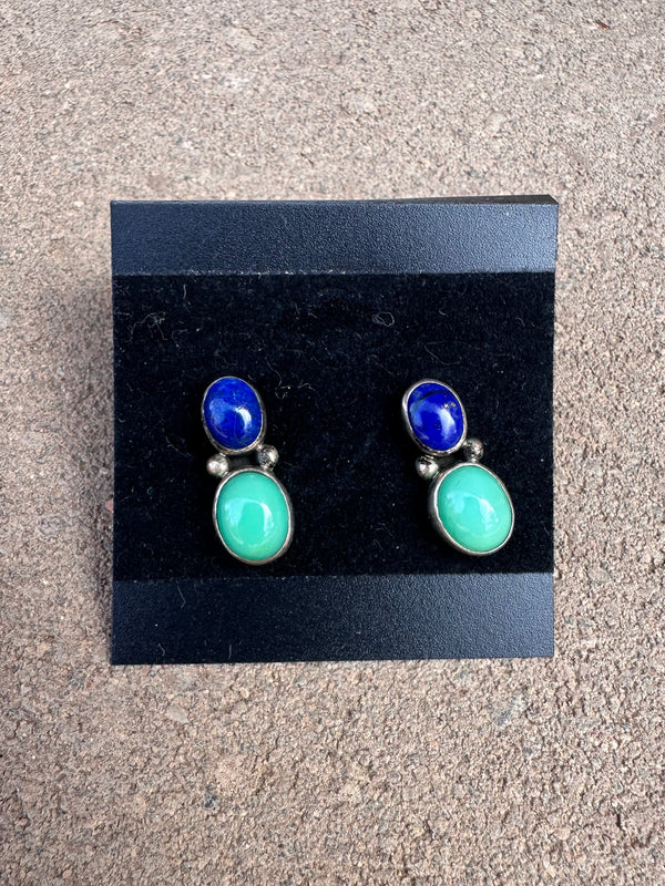 Angela Lee (Navajo) Turquoise & Jade Sterling Silver Earrings
