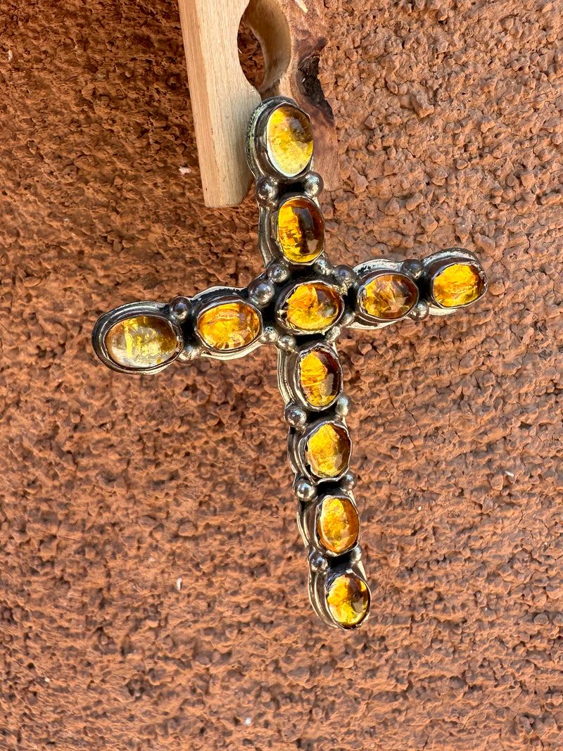 Victor Nez Yellow Amber Sterling Silver Pendant