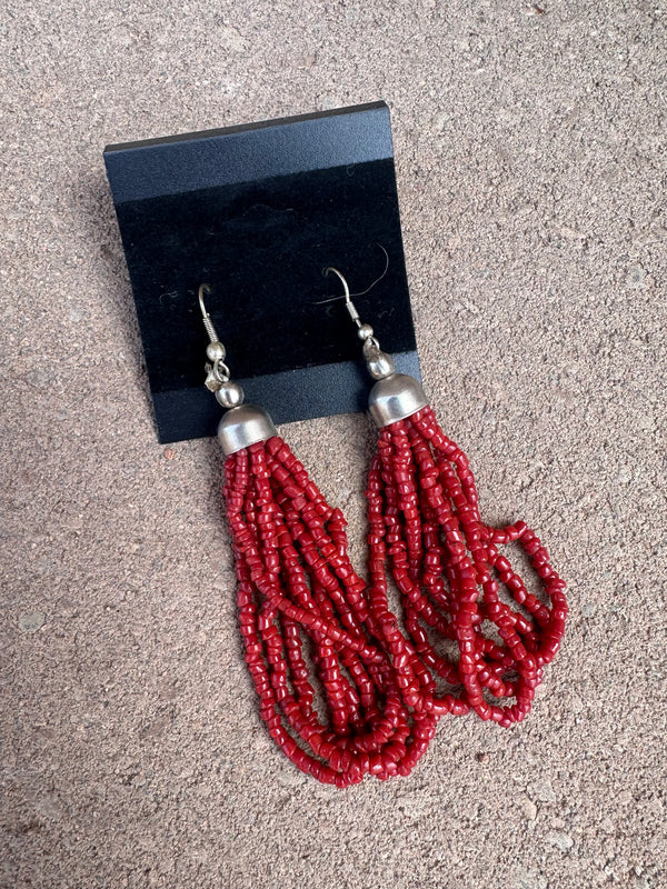 Red Multi-Strand Beaded Earrings