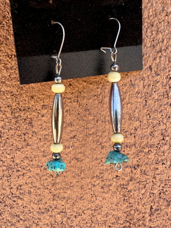 Sterling Silver, Bone and Turquoise Earrings