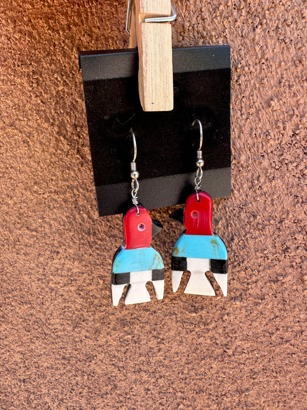 Turquoise, Coral, Onyx Thunderbirds Earrings