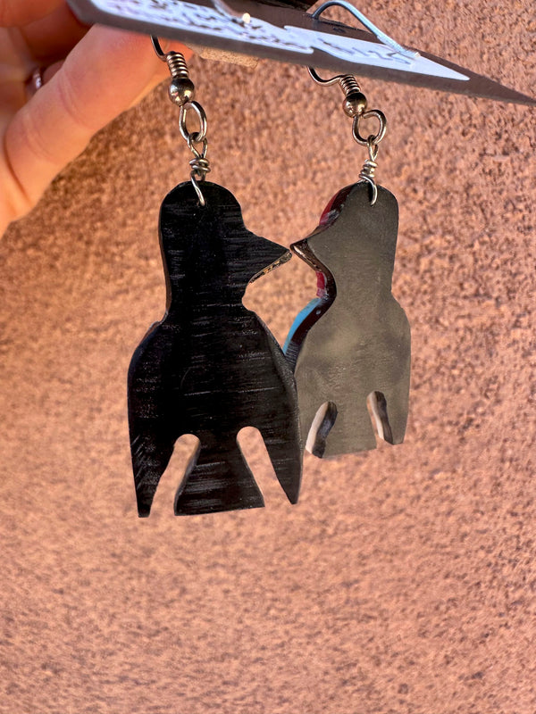 Turquoise, Coral, Onyx Thunderbirds Earrings