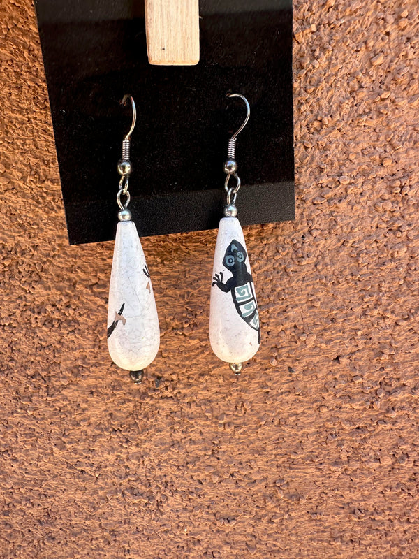 White Teardrop Lizard Earrings