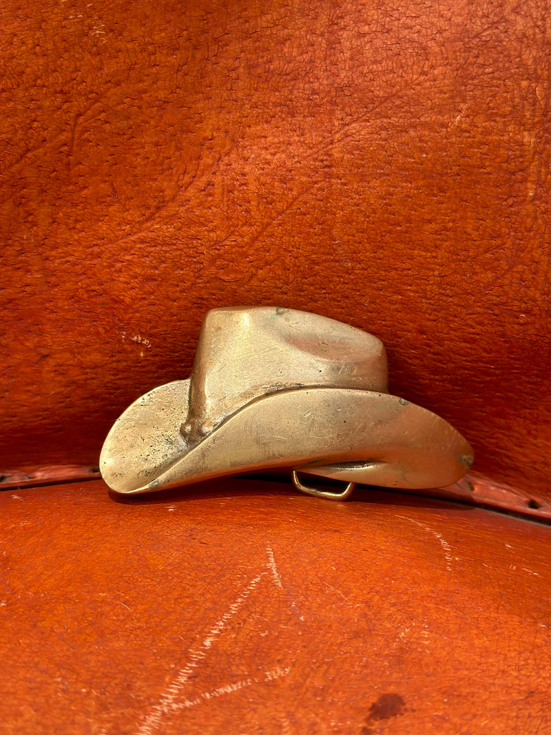 Brass Cowboy Hat Belt Buckle