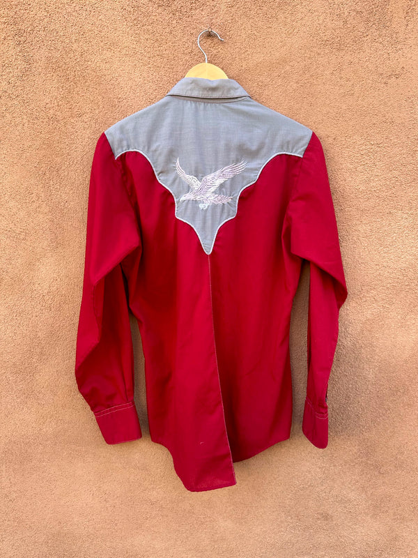 1950's Rockmount Ranch Wear Gray & Red Cowboy Shirt