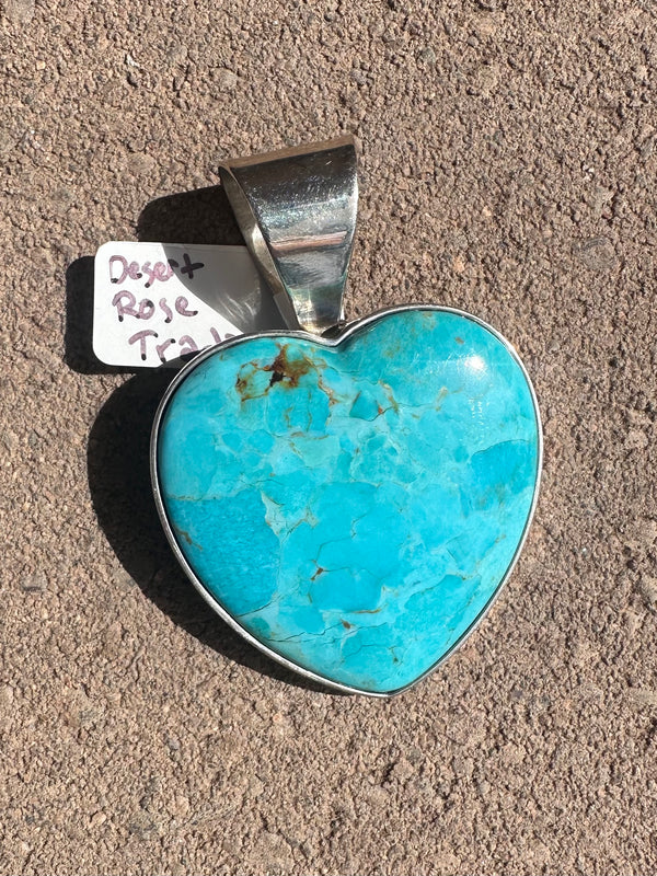 Big Turquoise Heart "Desert Rose Trading" .925 Silver Pendant