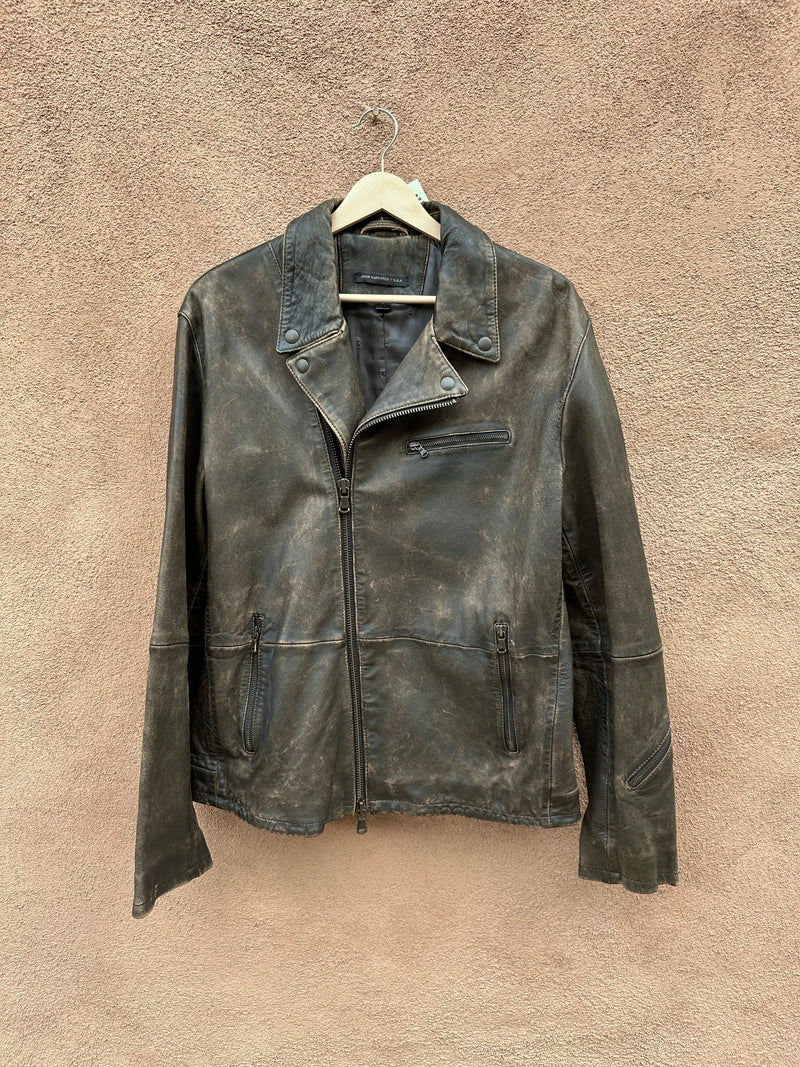 John Varvatos Leather Jacket with Biker Collar