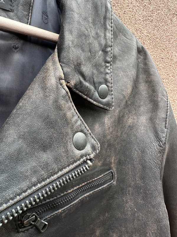 John Varvatos Leather Jacket with Biker Collar
