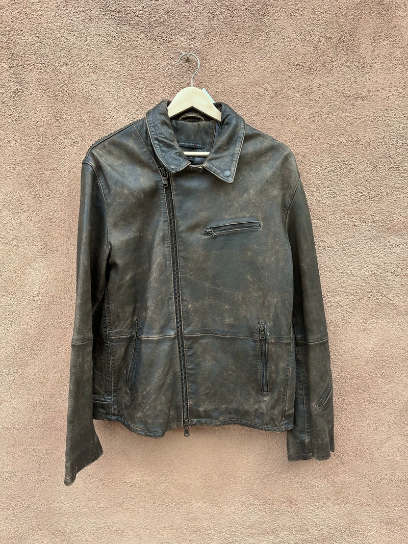John Varvatos Leather Jacket with Biker Collar