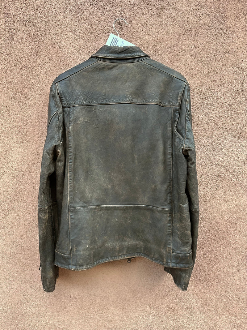 John Varvatos Leather Jacket with Biker Collar