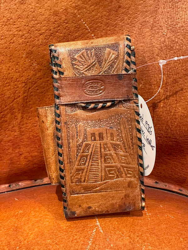 Embossed 1970's Mayan/Aztec Leather Cigarette Case