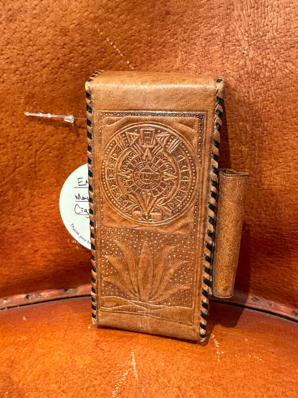 Embossed 1970's Mayan/Aztec Leather Cigarette Case