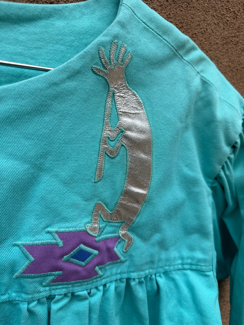 Seafoam Blue Southwest Top with Kokopelli - XL