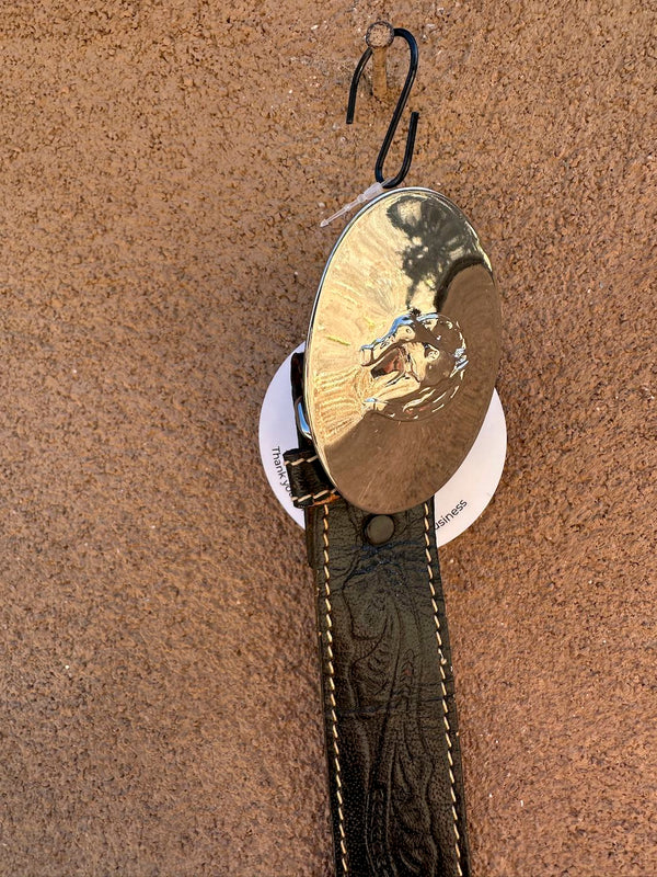 Black Tooled Leather Belt with Horse