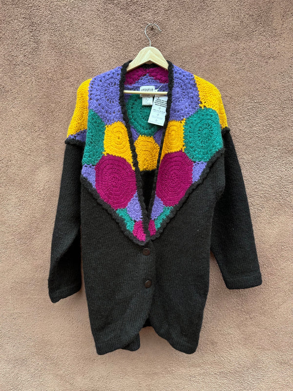 Colorful Crochet Wool Blend Cardigan - Small
