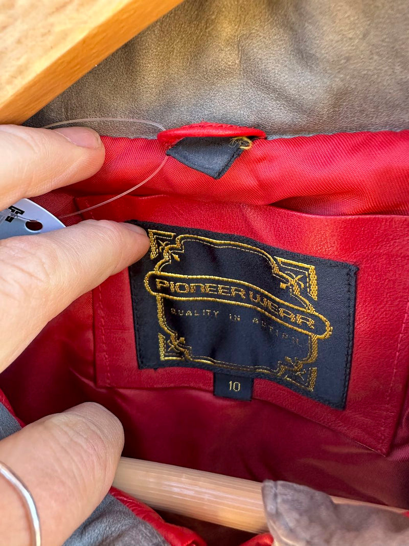 Gray ad Red Leather 1980's Pioneer Wear Jacket - as is