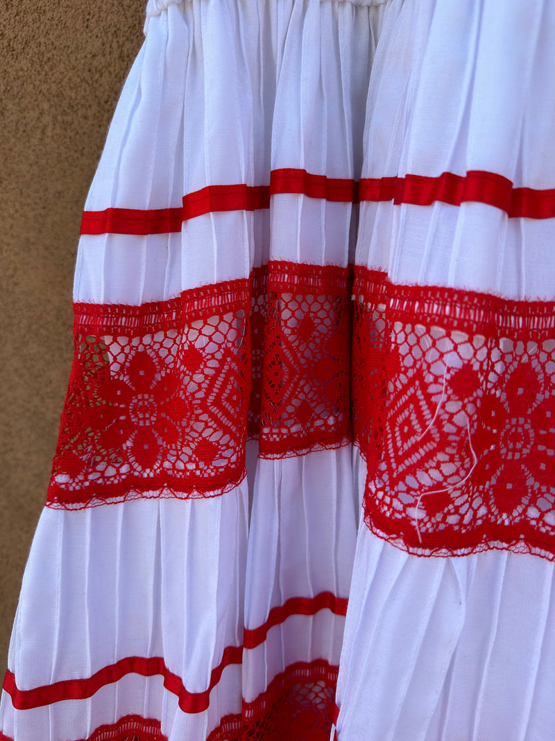 Red and White Mexican Dress - Peasant Dress