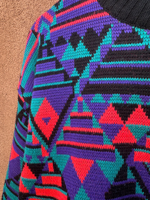 80's Meister Neon Geometric Wool Blend Sweater