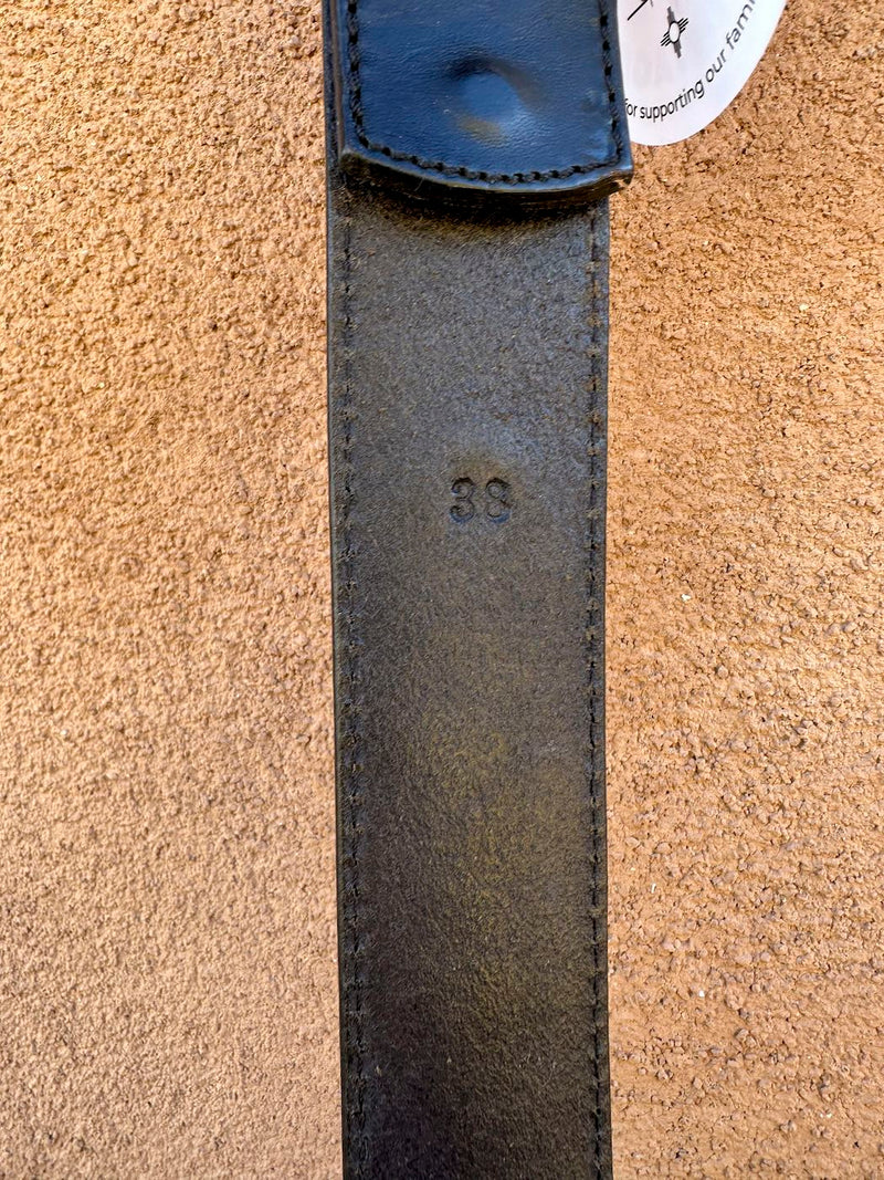 Black Leather Belt with Braided Leather Inlay, 38